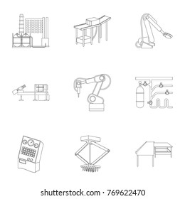 Factory equipment and machines and other web icon in outline style.New production technologies icons in set collection.