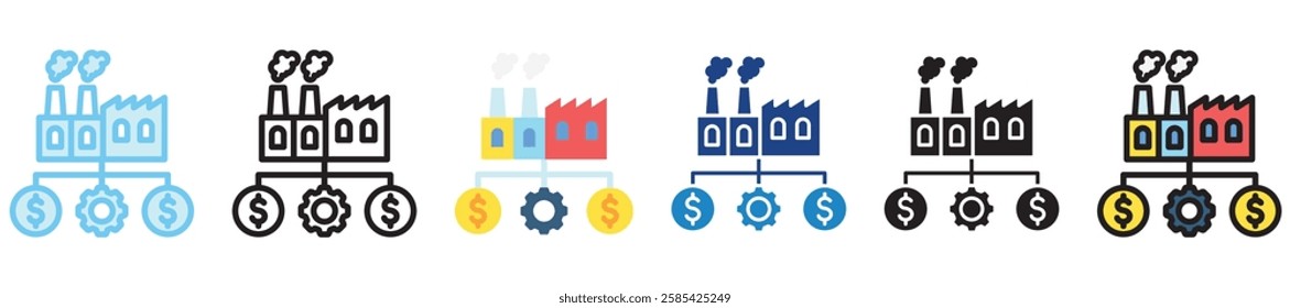 Factory Expansion multi style, mini illustration icon. outline, flat, glyph, dual tone, line color, UI, UX kit, app and web development, digital or print. For finance, business, economy.