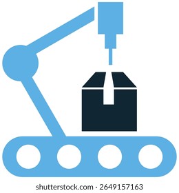Vetor de ícone de fabricação de fábrica, mostrando metalurgia, montagem e construção dentro de uma planta industrial. Ideal para ilustrar processos de fabricação, produção personalizada e design industrial.