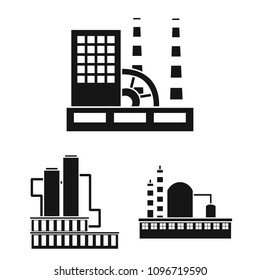 Factory and facilities black icons in set collection for design. Factory and equipment vector symbol stock web illustration.
