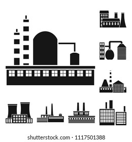 Factory and facilities black icons in set collection for design. Factory and equipment vector symbol stock web illustration.
