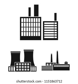 Factory and facilities black icons in set collection for design. Factory and equipment vector symbol stock web illustration.