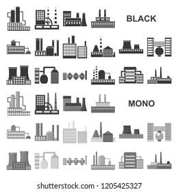 Factory and facilities black icons in set collection for design. Factory and equipment vector symbol stock web illustration.