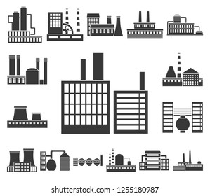 Factory and facilities black icons in set collection for design. Factory and equipment vector symbol stock web illustration.