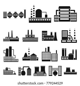 Factory and facilities black icons in set collection for design. Factory and equipment vector symbol stock web illustration.