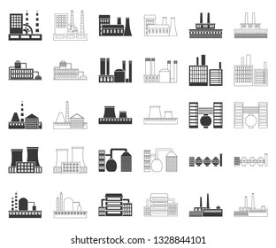 Factory and facilities black,outline icons in set collection for design. Factory and equipment vector symbol stock web illustration.