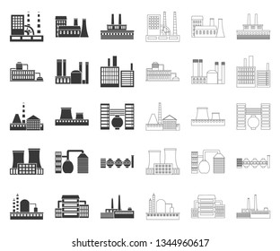 Factory and facilities black,outline icons in set collection for design. Factory and equipment vector symbol stock web illustration.