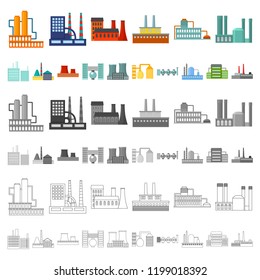 Factory and facilities cartoon icons in set collection for design. Factory and equipment vector symbol stock web illustration.