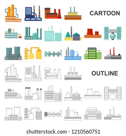 Factory and facilities cartoon icons in set collection for design. Factory and equipment vector symbol stock web illustration.