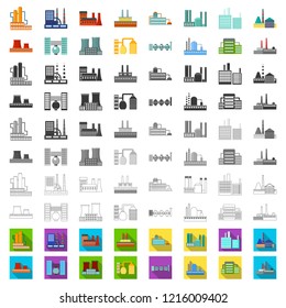 Factory and facilities cartoon icons in set collection for design. Factory and equipment vector symbol stock web illustration.