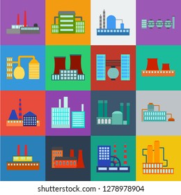 Factory and facilities cartoon icons in set collection for design. Factory and equipment vector symbol stock web illustration.