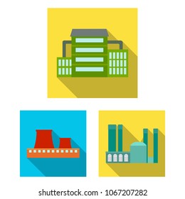Factory and facilities flat icons in set collection for design. Factory and equipment vector symbol stock web illustration.