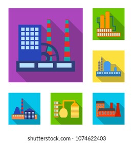 Factory and facilities flat icons in set collection for design. Factory and equipment vector symbol stock web illustration.