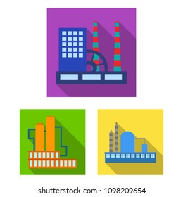 Factory and facilities flat icons in set collection for design. Factory and equipment vector symbol stock web illustration.
