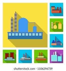 Factory and facilities flat icons in set collection for design. Factory and equipment vector symbol stock web illustration.