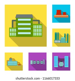 Factory and facilities flat icons in set collection for design. Factory and equipment vector symbol stock web illustration.
