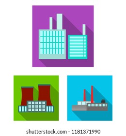 Factory and facilities flat icons in set collection for design. Factory and equipment vector symbol stock web illustration.