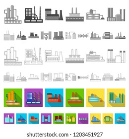 Factory and facilities flat icons in set collection for design. Factory and equipment vector symbol stock web illustration.