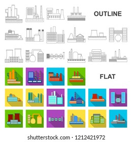 Factory and facilities flat icons in set collection for design. Factory and equipment vector symbol stock web illustration.
