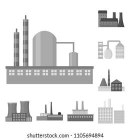 Factory and facilities monochrome icons in set collection for design. Factory and equipment vector symbol stock web illustration.