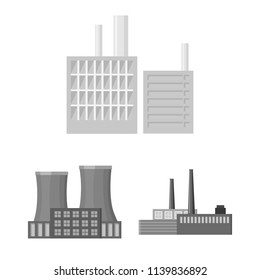 Factory and facilities monochrome icons in set collection for design. Factory and equipment vector symbol stock web illustration.