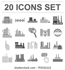 Factory and facilities monochrome icons in set collection for design. Factory and equipment vector symbol stock web illustration.