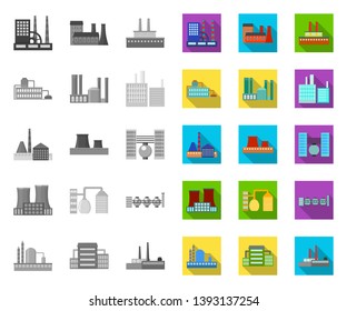 Factory and facilities mono,flat icons in set collection for design. Factory and equipment vector symbol stock web illustration.