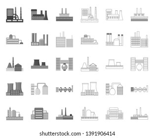 Factory and facilities mono,outline icons in set collection for design. Factory and equipment vector symbol stock web illustration.