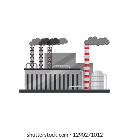 Factory Of Ferrous Metallurgy. Industrial Plant With Building, Cistern And Smoking Pipes. Flat Vector Design