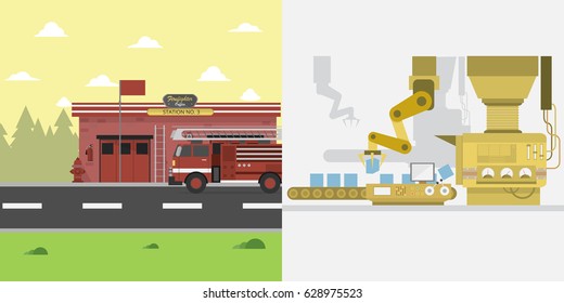 Factory and Firefighter Office Background