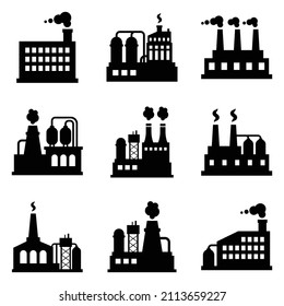 Factory Flat Icon Set Isolated On White Background