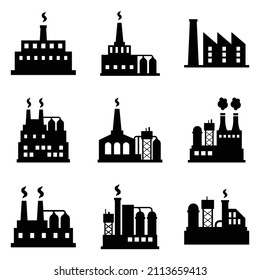 Factory Flat Icon Set Isolated On White Background