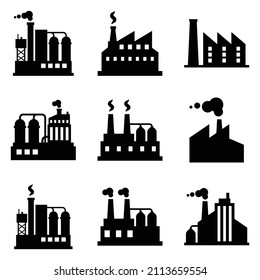 Factory Flat Icon Set Isolated On White Background