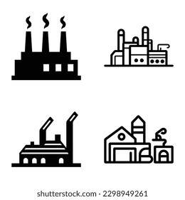 Factory Flat Icon Set Isolated On White Background
