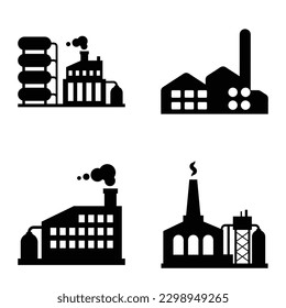 Factory Flat Icon Set Isolated On White Background