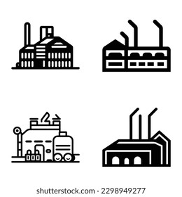 Factory Flat Icon Set Isolated On White Background