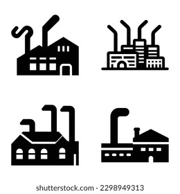 Factory Flat Icon Set Isolated On White Background