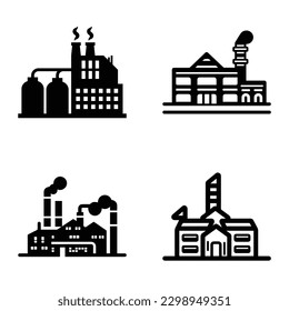 Factory Flat Icon Set Isolated On White Background