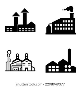Factory Flat Icon Set Isolated On White Background