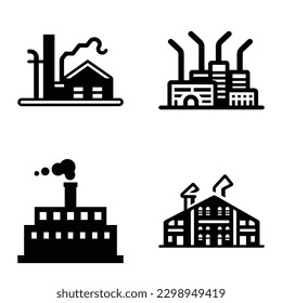 Factory Flat Icon Set Isolated On White Background