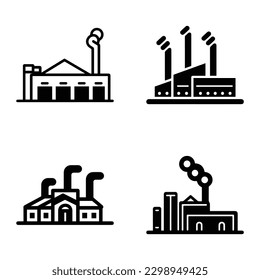 Factory Flat Icon Set Isolated On White Background