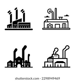 Factory Flat Icon Set Isolated On White Background