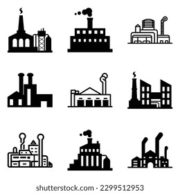 Factory Flat Icon Set Isolated On White Background