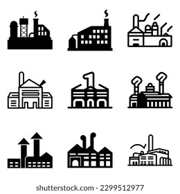 Factory Flat Icon Set Isolated On White Background
