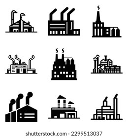 Factory Flat Icon Set Isolated On White Background