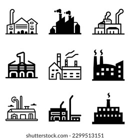 Factory Flat Icon Set Isolated On White Background