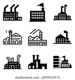 Factory Flat Icon Set Isolated On White Background