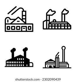 Factory Flat Icon Set Isolated On White Background