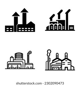 Factory Flat Icon Set Isolated On White Background