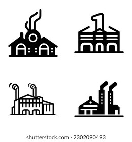 Factory Flat Icon Set Isolated On White Background
